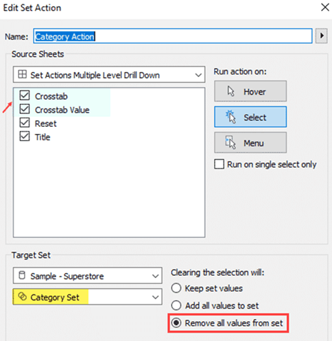 CREATE SET ACTION CREATE SET ACTION